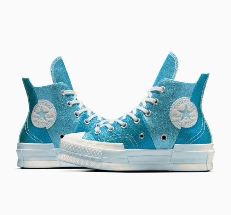 Blue Converse Chuck 70 Plus Glitter Women's High Tops | NZ HAKUT0541