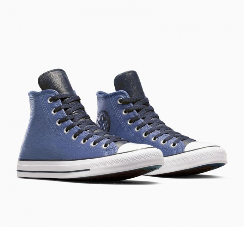 Blue Converse Chuck Taylor All Star Leather Men's High Tops | NZ GIUSE8654