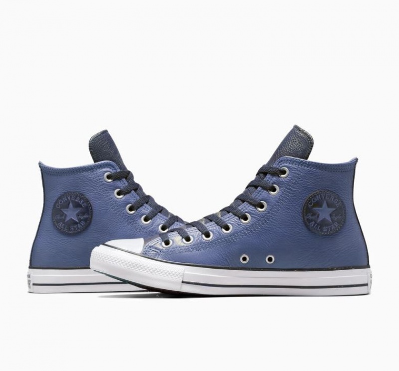 Blue Converse Chuck Taylor All Star Leather Men's High Tops | NZ GIUSE8654