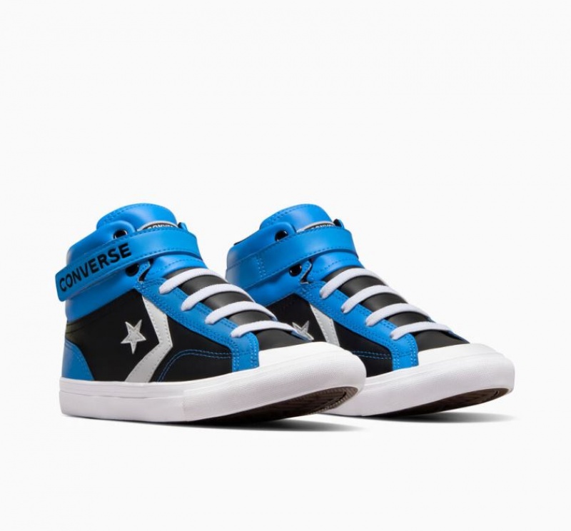 Blue / Black Converse Pro Blaze Strap Leather Kids' High Tops | NZ UFVPM2079