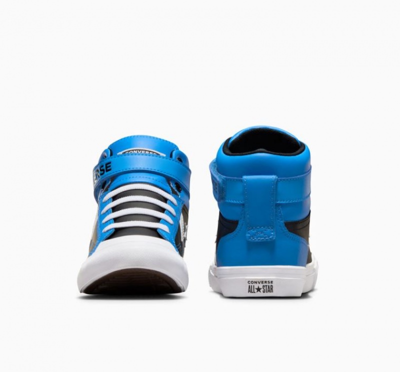 Blue / Black Converse Pro Blaze Strap Leather Kids' High Tops | NZ UFVPM2079