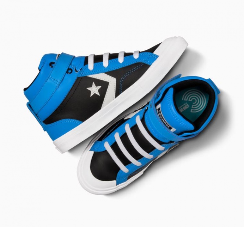 Blue / Black Converse Pro Blaze Strap Leather Kids' High Tops | NZ UFVPM2079