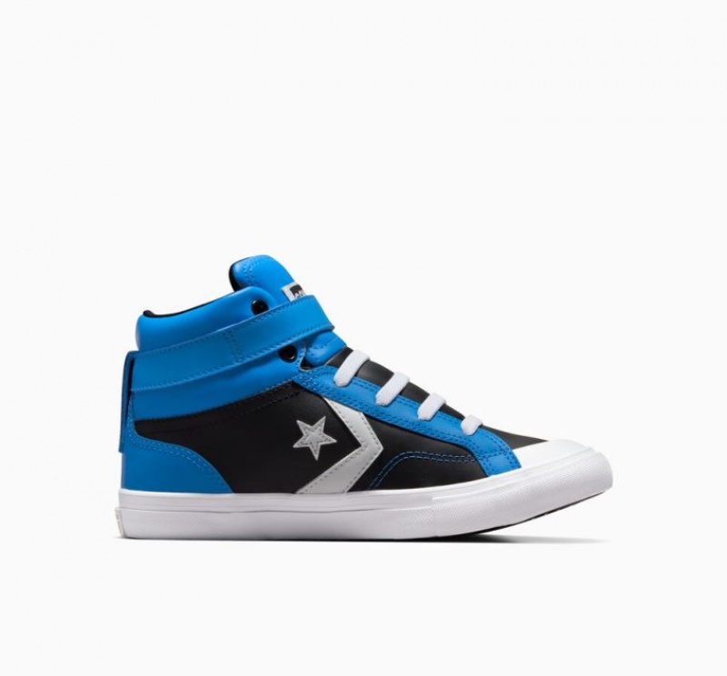 Blue / Black Converse Pro Blaze Strap Leather Kids\' High Tops | NZ UFVPM2079