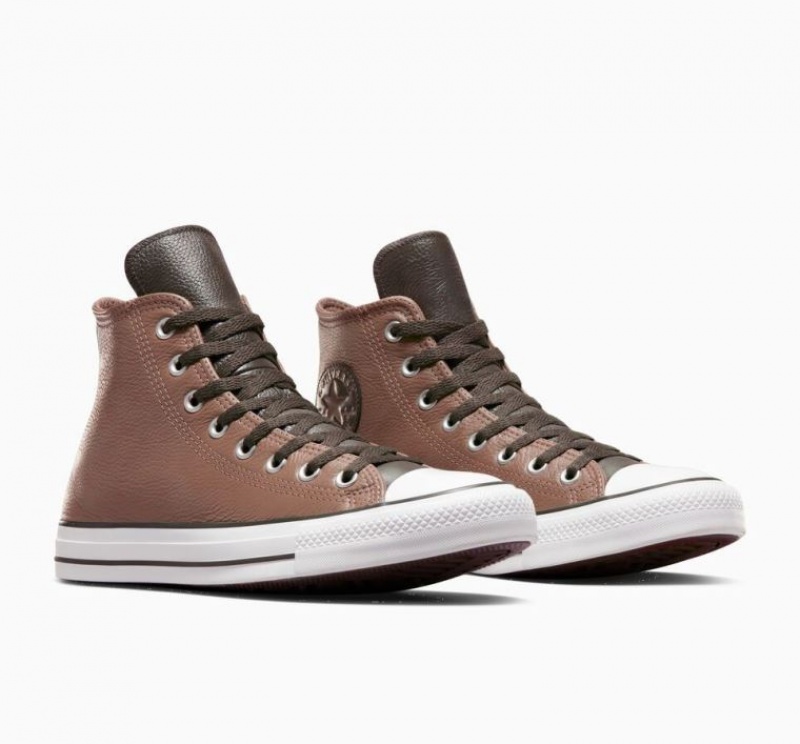 Brown Converse Chuck Taylor All Star Leather Men's High Tops | NZ VEAGC2537