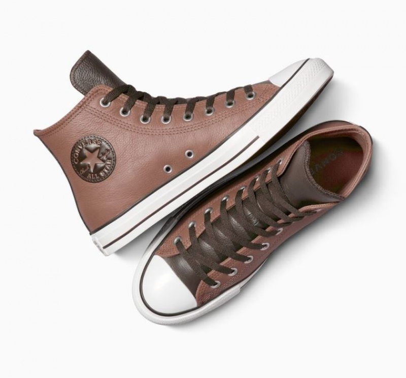 Brown Converse Chuck Taylor All Star Leather Men's High Tops | NZ VEAGC2537