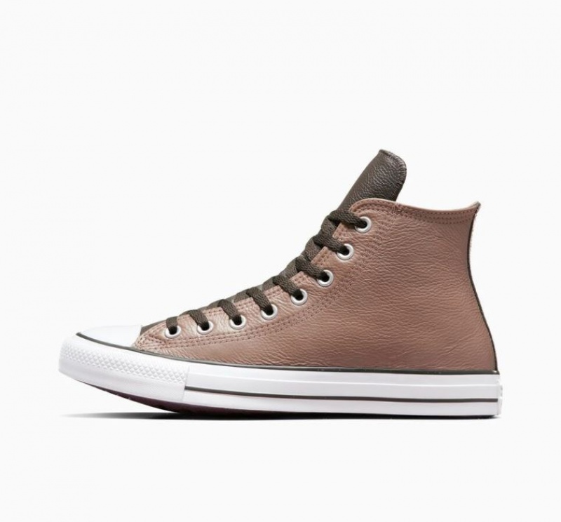 Brown Converse Chuck Taylor All Star Leather Men's High Tops | NZ VEAGC2537