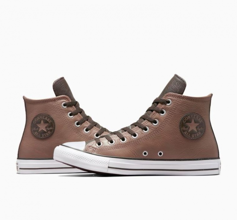 Brown Converse Chuck Taylor All Star Leather Men's High Tops | NZ VEAGC2537