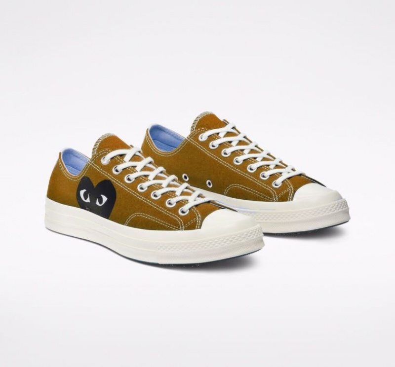 Brown Converse X Comme Des Garçons Play Chuck 70 Men's Low Tops | NZ LPGMQ2974