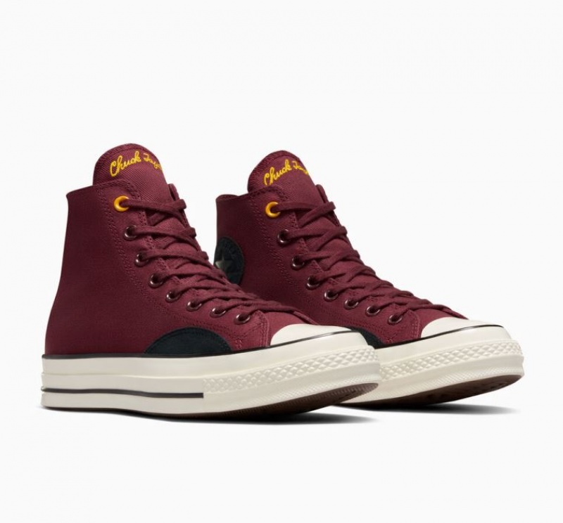 Burgundy Converse Chuck 70 Mixed Materials Men's High Tops | NZ UVCKJ6029