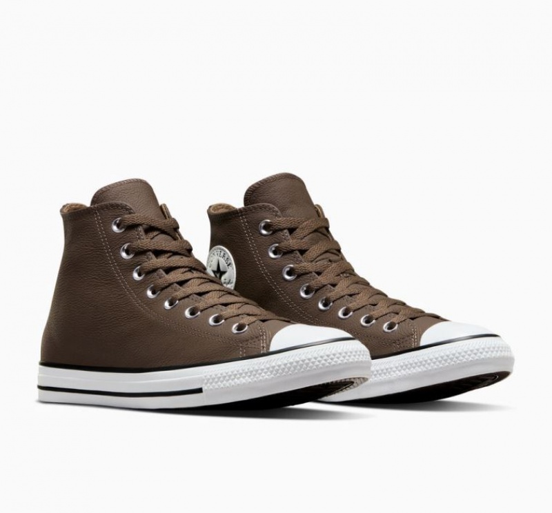 Chocolate Converse Chuck Taylor All Star Leather Men's High Tops | NZ TPYSE0874