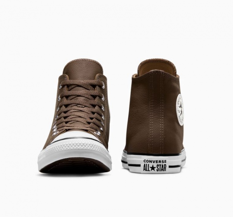 Chocolate Converse Chuck Taylor All Star Leather Men's High Tops | NZ TPYSE0874