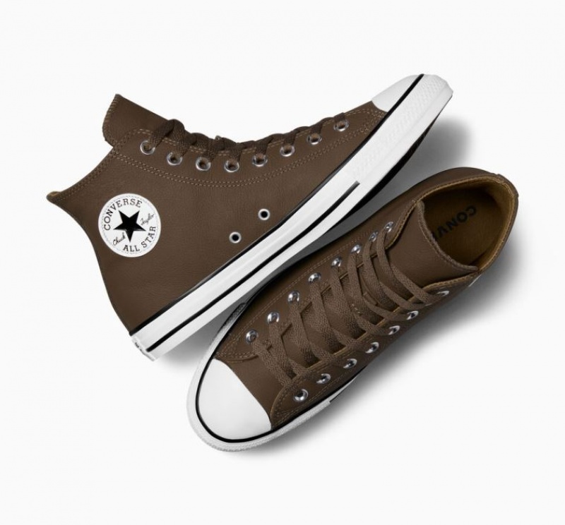 Chocolate Converse Chuck Taylor All Star Leather Men's High Tops | NZ TPYSE0874