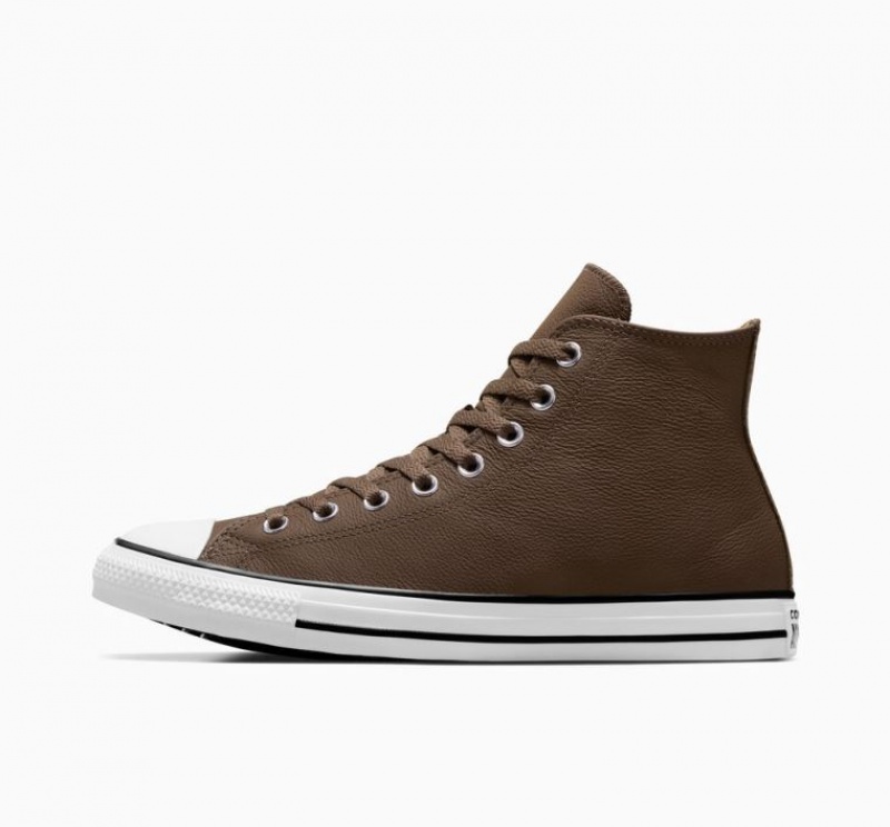 Chocolate Converse Chuck Taylor All Star Leather Men's High Tops | NZ TPYSE0874