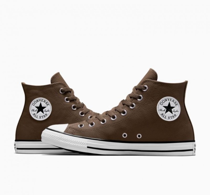 Chocolate Converse Chuck Taylor All Star Leather Men's High Tops | NZ TPYSE0874