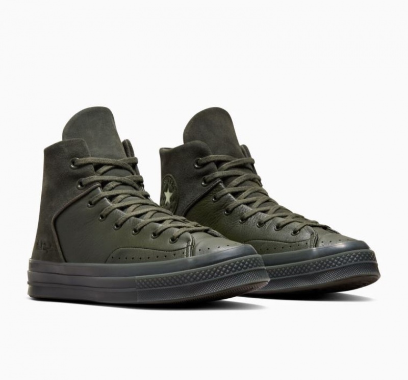 Dark Green Converse Chuck 70 Marquis Leather Men's High Tops | NZ QNESX6075