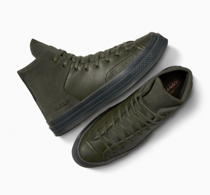 Dark Green Converse Chuck 70 Marquis Leather Men's High Tops | NZ QNESX6075