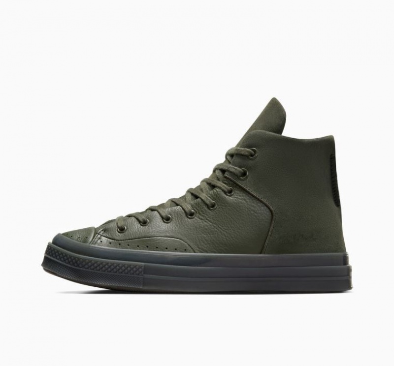 Dark Green Converse Chuck 70 Marquis Leather Men's High Tops | NZ QNESX6075