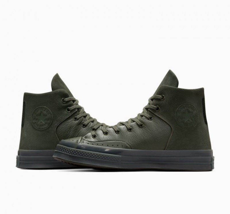 Dark Green Converse Chuck 70 Marquis Leather Men's High Tops | NZ QNESX6075