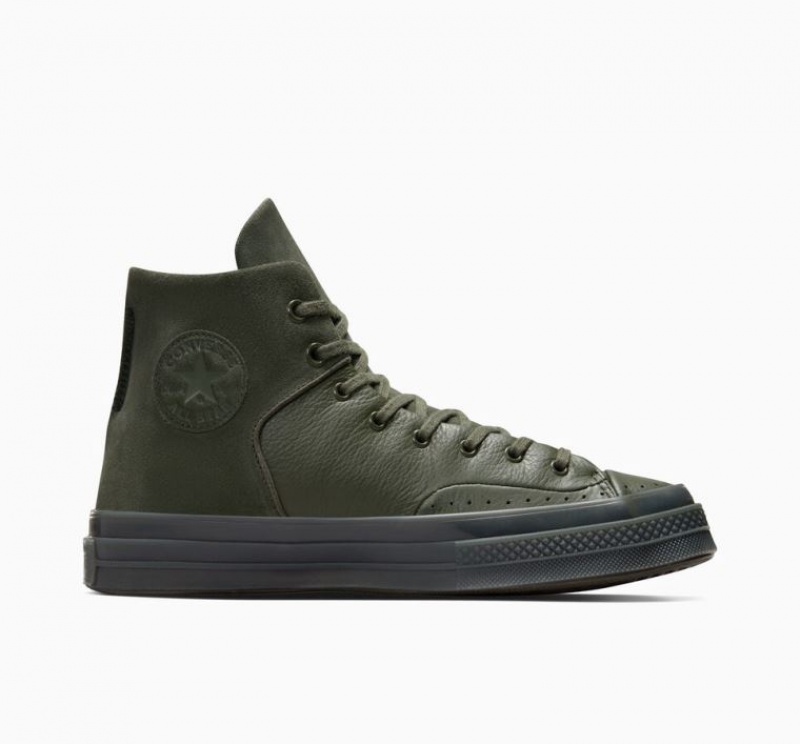 Dark Green Converse Chuck 70 Marquis Leather Men\'s High Tops | NZ QNESX6075