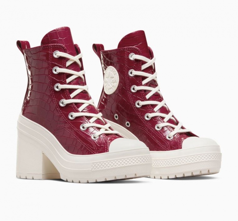 Dark Red Converse Chuck 70 De Luxe Heel Embossed Women's High Tops | NZ ZNEOB6174