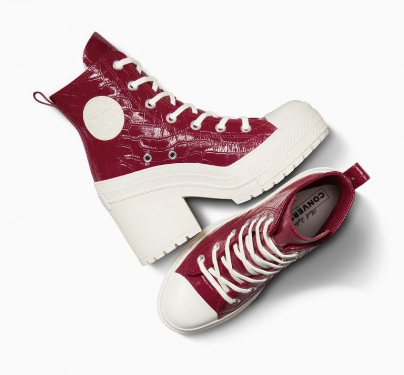 Dark Red Converse Chuck 70 De Luxe Heel Embossed Women's High Tops | NZ ZNEOB6174