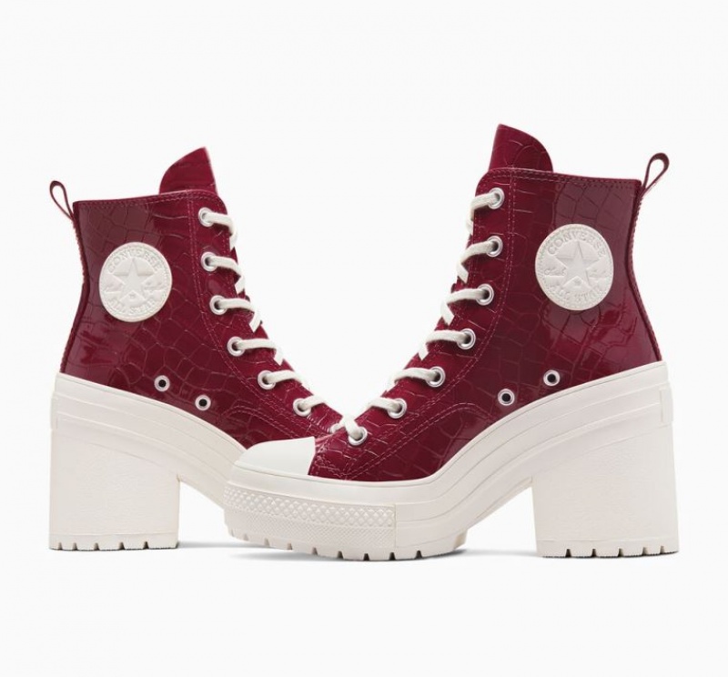 Dark Red Converse Chuck 70 De Luxe Heel Embossed Women's High Tops | NZ ZNEOB6174