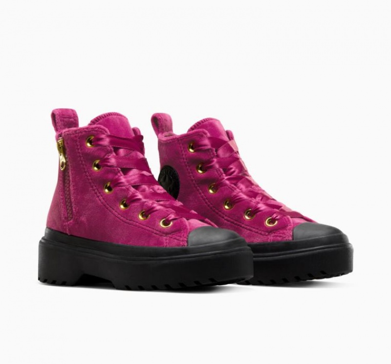 Fuchsia Converse Chuck Taylor All Star Lugged Lift Velvet Kids' Platform Sneakers | NZ CBPFD0954