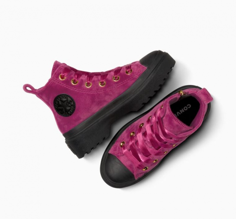 Fuchsia Converse Chuck Taylor All Star Lugged Lift Velvet Kids' Platform Sneakers | NZ CBPFD0954