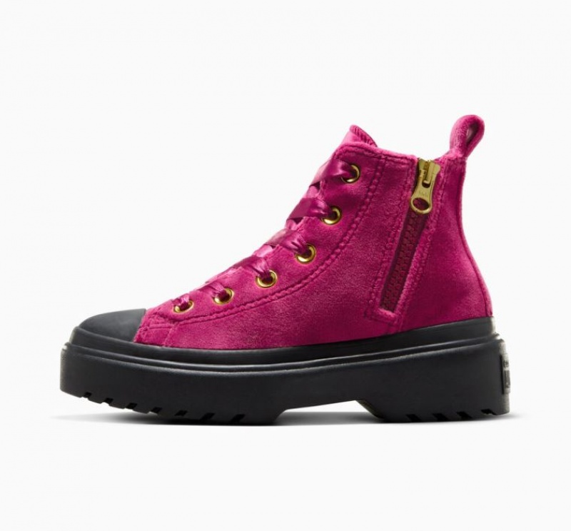 Fuchsia Converse Chuck Taylor All Star Lugged Lift Velvet Kids' Platform Sneakers | NZ CBPFD0954