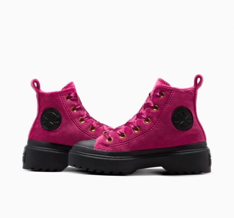 Fuchsia Converse Chuck Taylor All Star Lugged Lift Velvet Kids' Platform Sneakers | NZ CBPFD0954