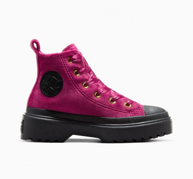 Fuchsia Converse Chuck Taylor All Star Lugged Lift Velvet Kids\' Platform Sneakers | NZ CBPFD0954