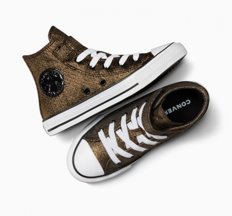 Gold Converse Chuck Taylor All Star Easy On Sparkle Kids' High Tops | NZ PUQOK7560