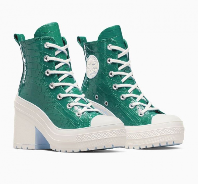 Green Converse Chuck 70 De Luxe Heel Embossed Women's High Tops | NZ JIDZN7052