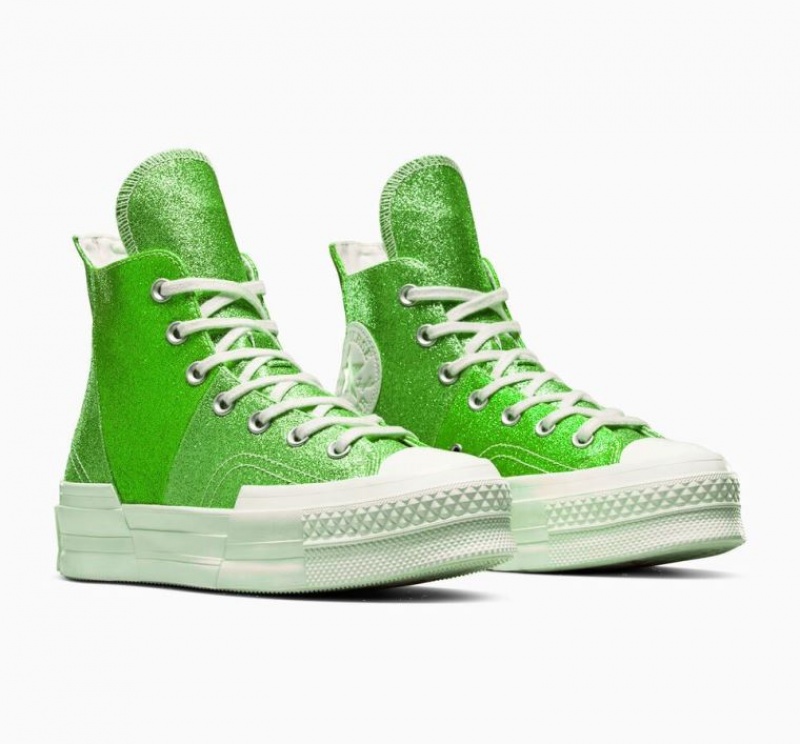 Green Converse Chuck 70 Plus Glitter Women's High Tops | NZ LESMZ5487