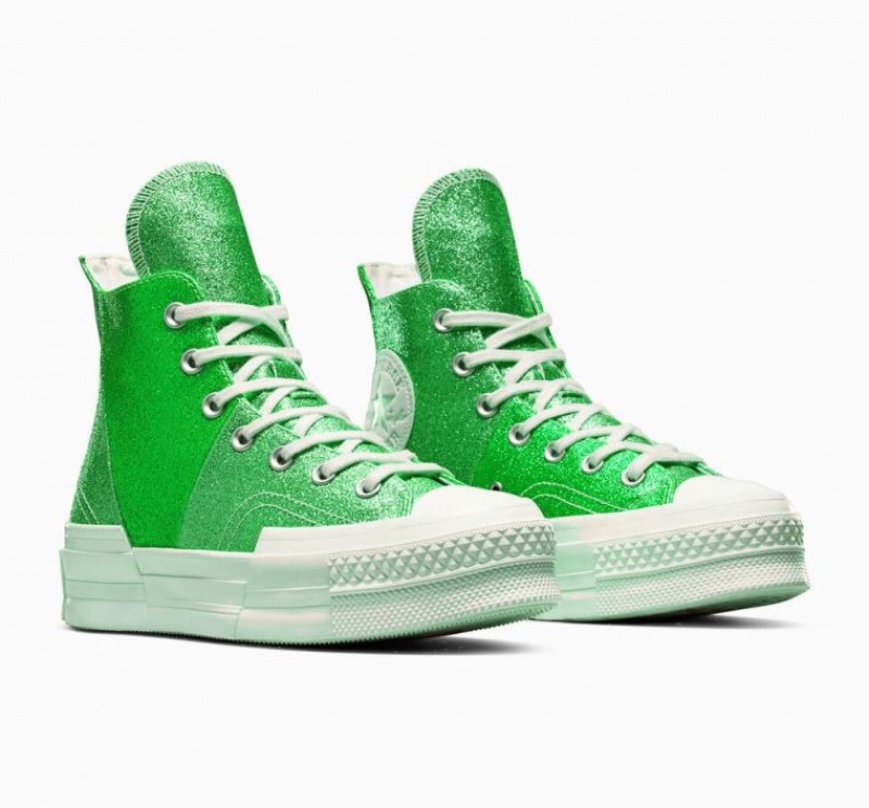 Green Converse Chuck 70 Plus Glitter Women's High Tops | NZ STHKJ5230