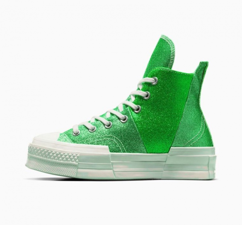 Green Converse Chuck 70 Plus Glitter Women's High Tops | NZ STHKJ5230