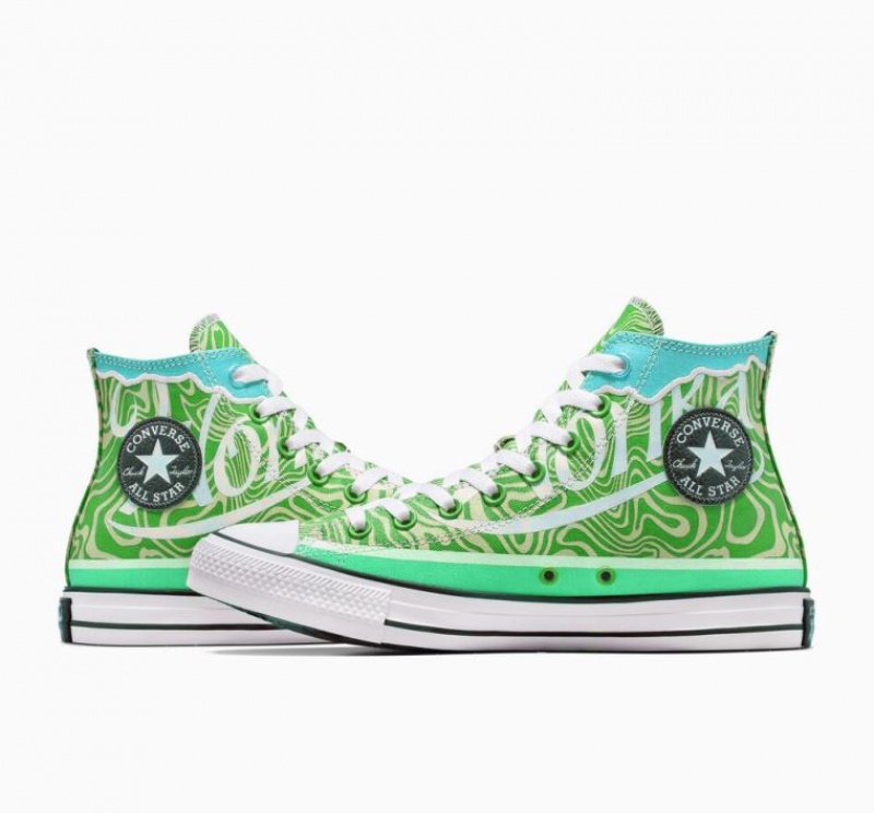 Green Converse X Wonka Chuck Taylor All Star Swirl Men's High Tops | NZ QIZYR3521