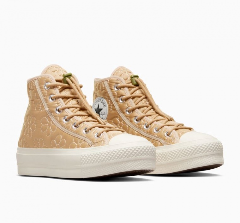 Khaki Converse Chuck Taylor All Star Lift Quilted Women's Platform Sneakers | NZ SMTXG5872