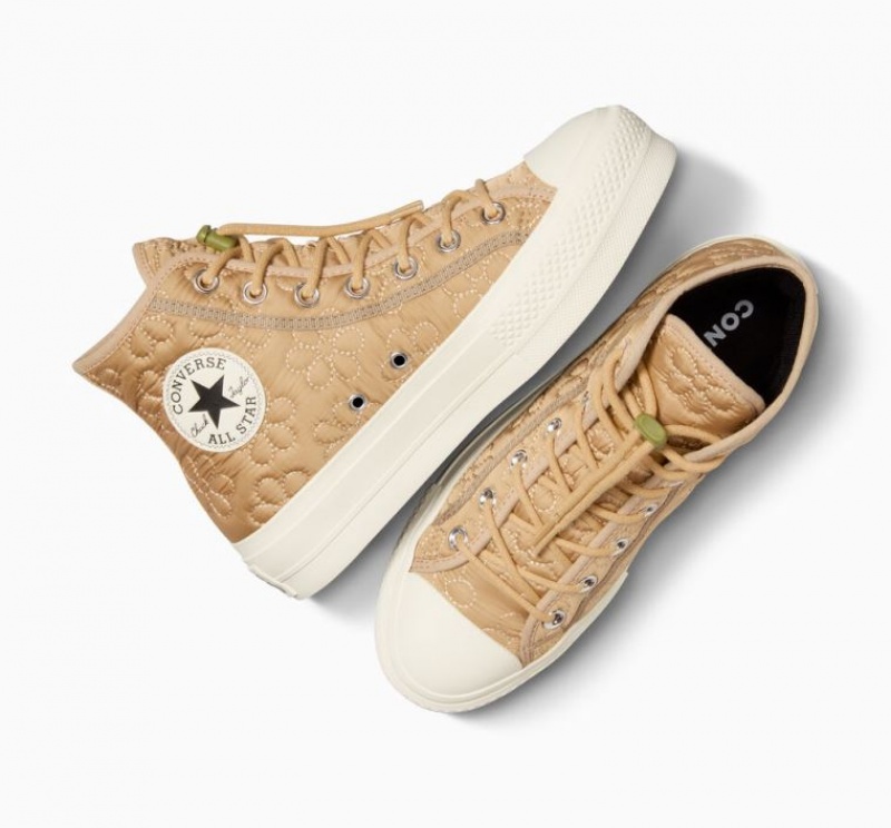 Khaki Converse Chuck Taylor All Star Lift Quilted Women's Platform Sneakers | NZ SMTXG5872