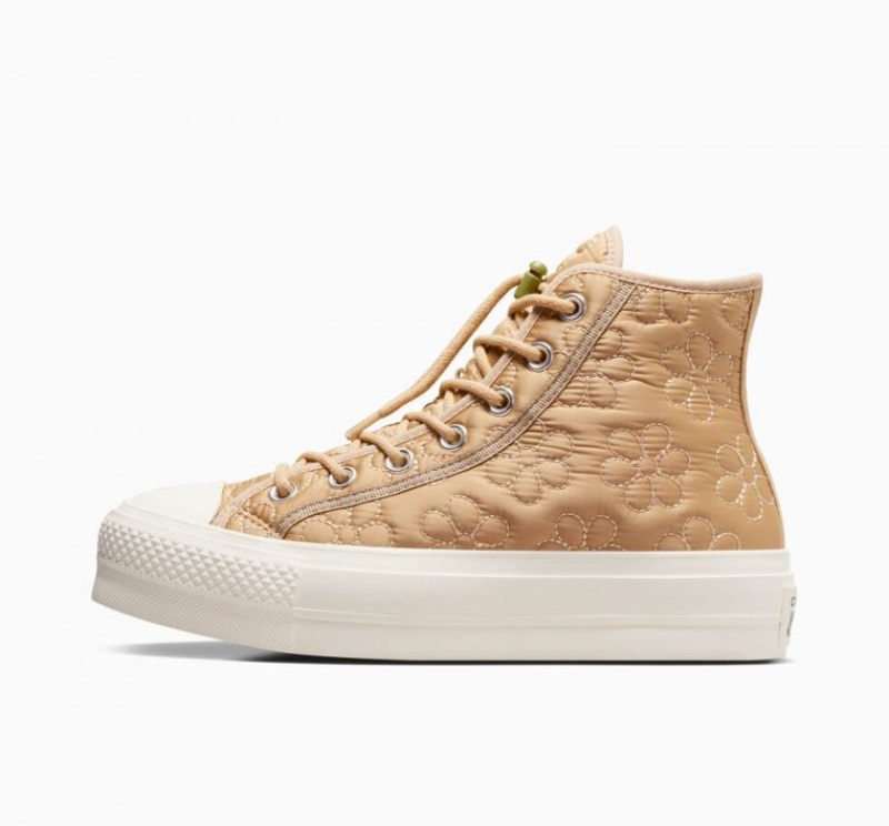 Khaki Converse Chuck Taylor All Star Lift Quilted Women's Platform Sneakers | NZ SMTXG5872