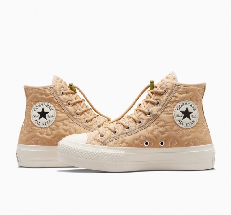 Khaki Converse Chuck Taylor All Star Lift Quilted Women's Platform Sneakers | NZ SMTXG5872