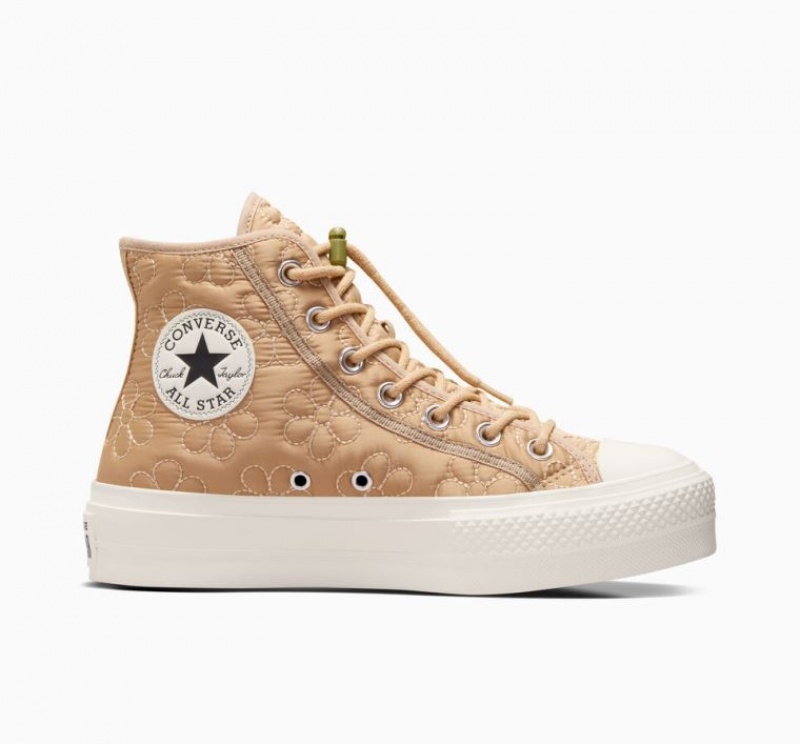 Khaki Converse Chuck Taylor All Star Lift Quilted Women\'s Platform Sneakers | NZ SMTXG5872