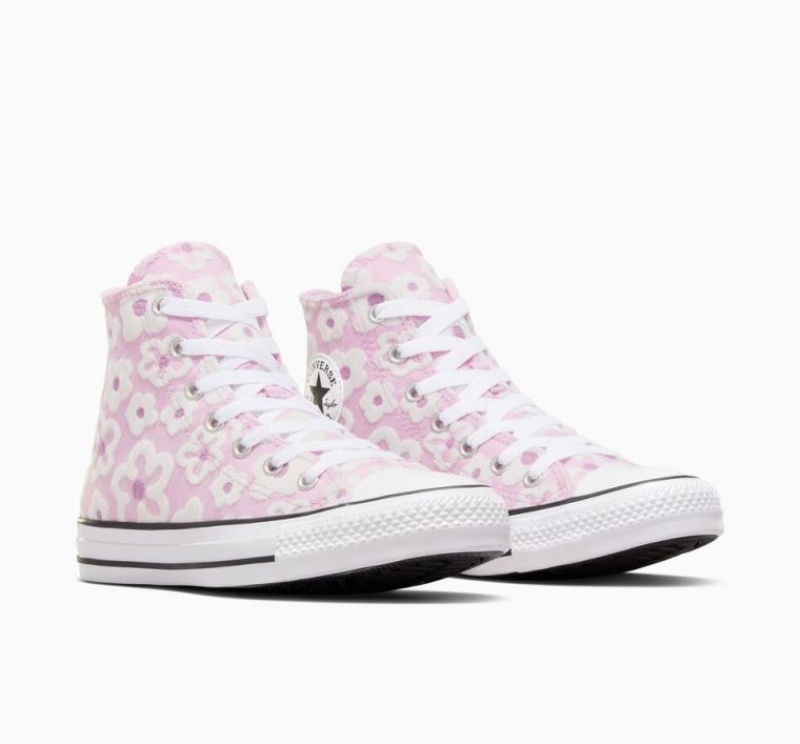 Lavender Converse Chuck Taylor All Star Floral Embroidery Kids' High Tops | NZ WVZGO5108