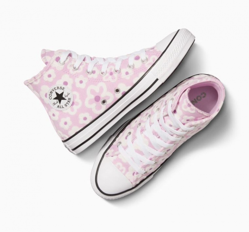 Lavender Converse Chuck Taylor All Star Floral Embroidery Kids' High Tops | NZ WVZGO5108