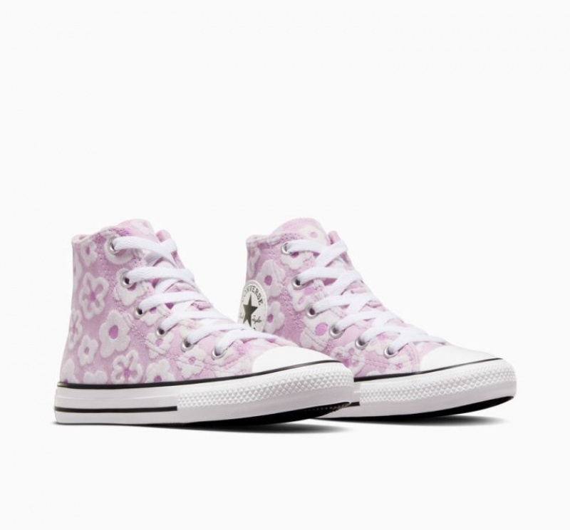 Lavender Converse Chuck Taylor All Star Floral Embroidery Kids' High Tops | NZ PCXLA9562