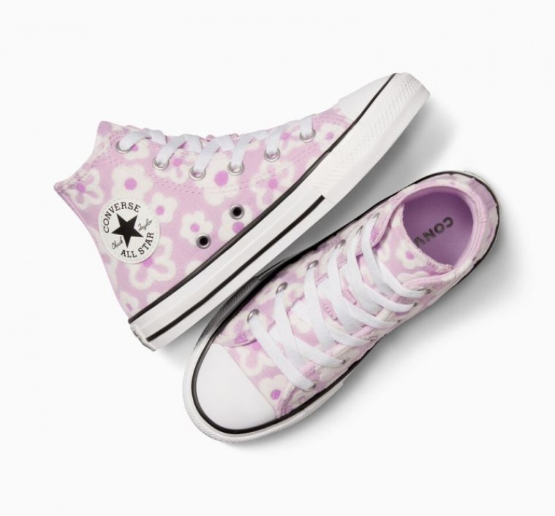 Lavender Converse Chuck Taylor All Star Floral Embroidery Kids' High Tops | NZ PCXLA9562