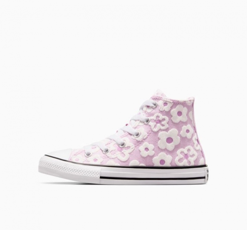 Lavender Converse Chuck Taylor All Star Floral Embroidery Kids' High Tops | NZ PCXLA9562