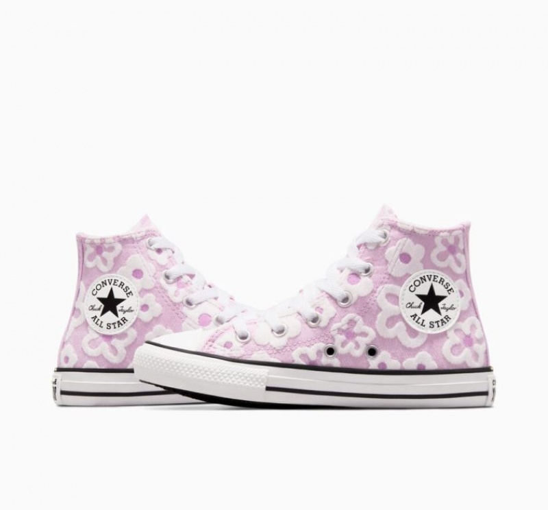 Lavender Converse Chuck Taylor All Star Floral Embroidery Kids' High Tops | NZ PCXLA9562