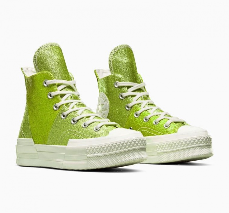 Light Green Converse Chuck 70 Plus Glitter Women's High Tops | NZ RYUGZ8093