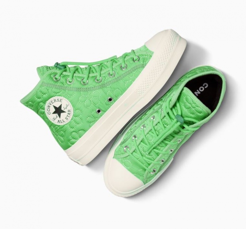 Light Green Converse Chuck Taylor All Star Lift Quilted Women's Platform Sneakers | NZ IYELU4927